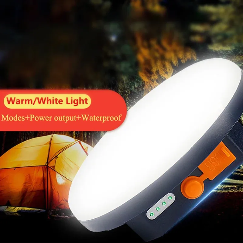 웜/화이트 조명 모드와 배터리 표시등이 있는 랜턴