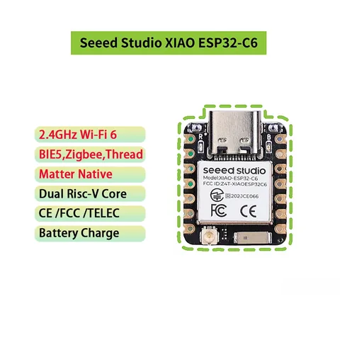 XIAO ESP32-C6 개발 보드의 정면 모습과 핵심 기능 요약