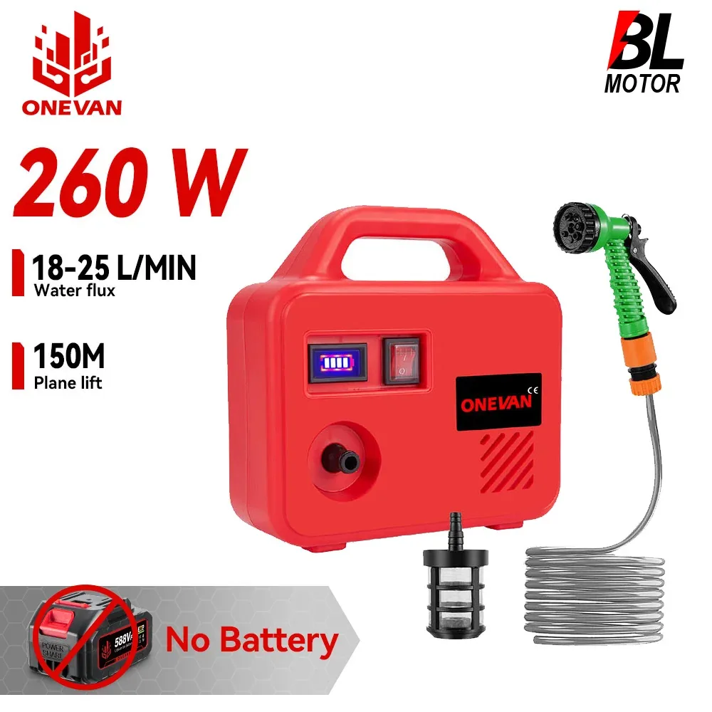 ONEVAN 260W 무선 워터 펌프와 기본 구성품