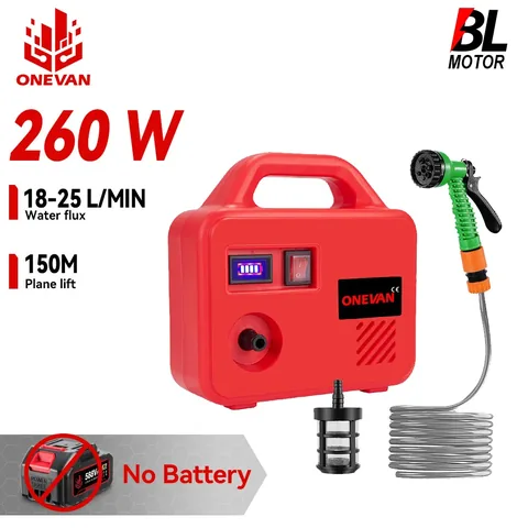 ONEVAN 260W 무선 워터 펌프와 기본 구성품