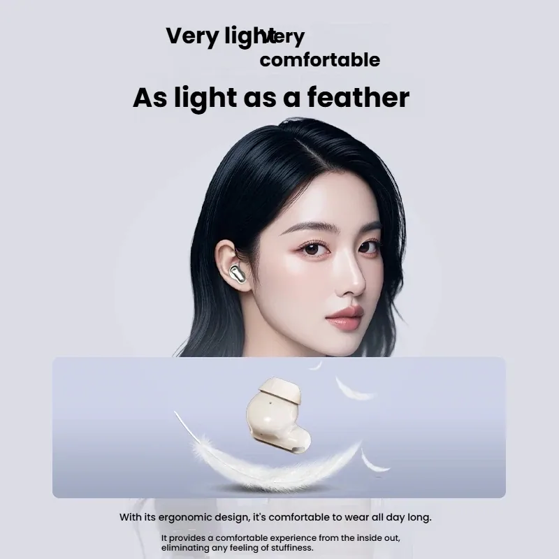 이어폰을 착용한 모델의 모습과 가벼움을 강조한 이미지